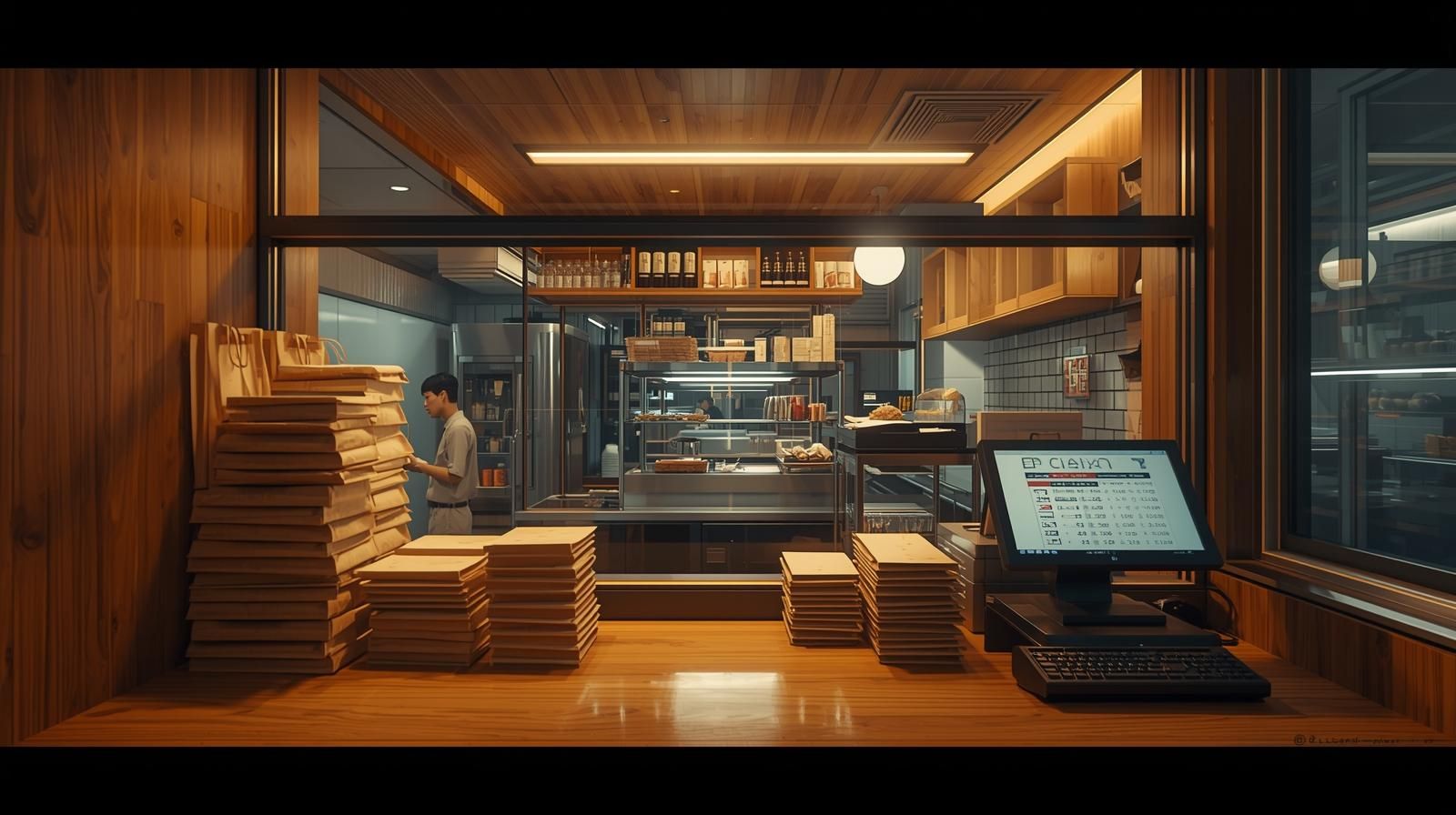 10평 규모 배달전문 주방에서 포장 용기에 음식을 담는 사장님